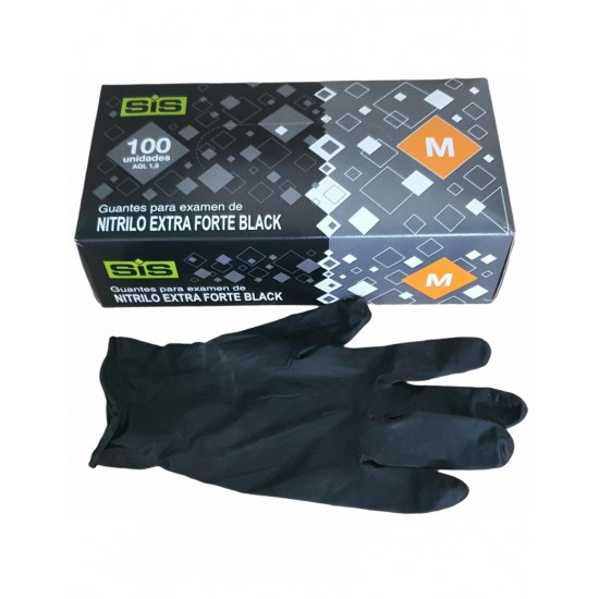 Luvas Nitrillo s/pó Pretas tam M 100un