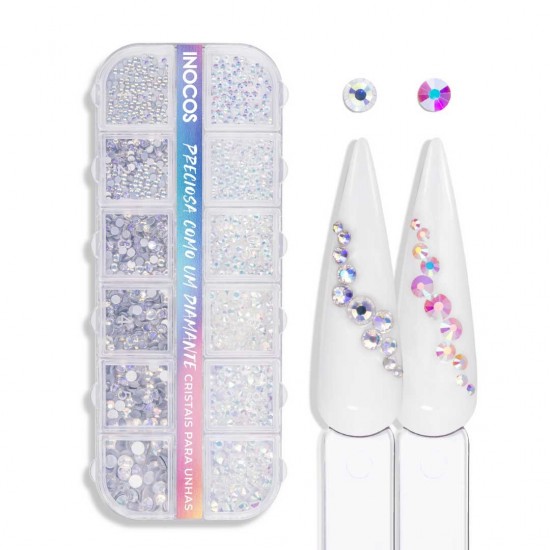 Inocos Cristais Unhas Branco e Prata Holográfico